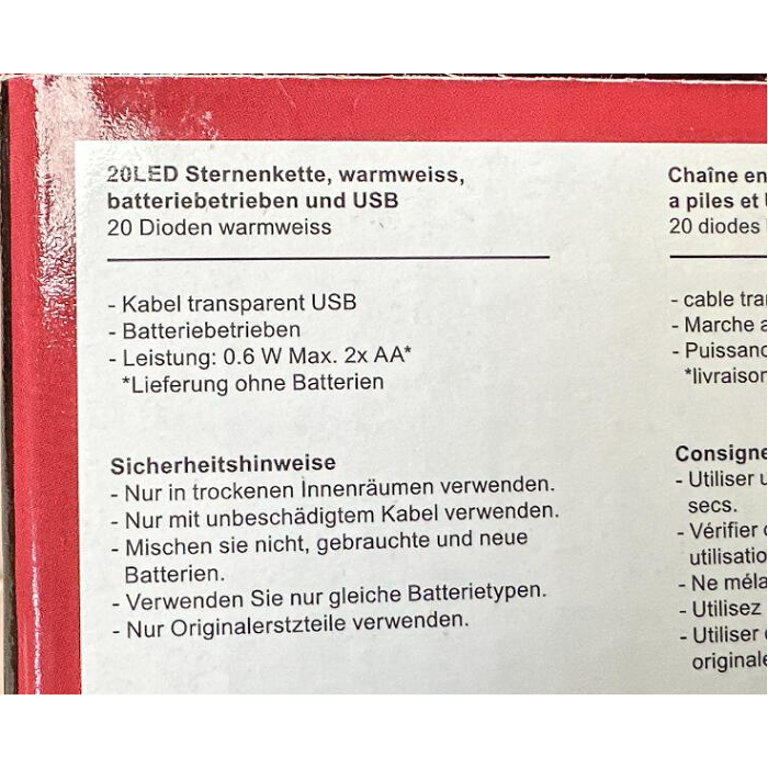 2,2 m Sternenkette 20 LED, USB oder Batterie, Innenbereich