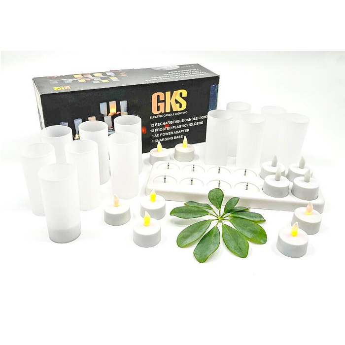 26 teiliges LED Teelichter Set, aufladbar inkl. Gläser und Station