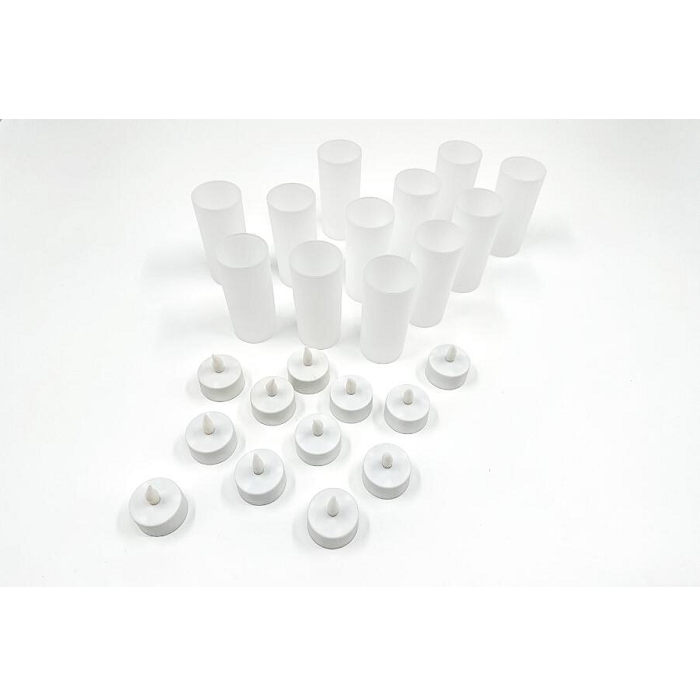 26 teiliges LED Teelichter Set, aufladbar inkl. Gläser und Station