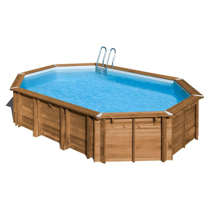 zusammengebauter Echtholzpool inkl. Leitern