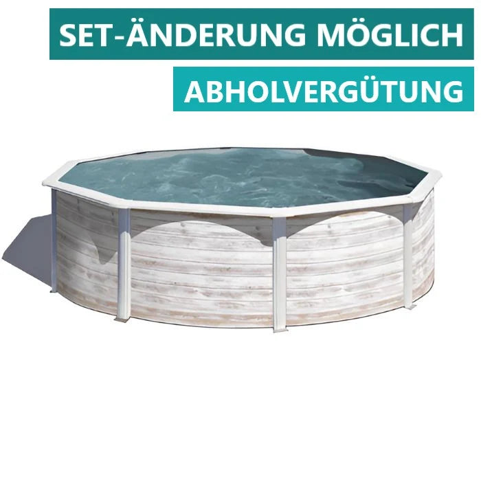 aufgebauter Pool mit Set-Änderung, ohne Leiter und Sandfilteranlage möglich, Folienstärke kann geändert werden