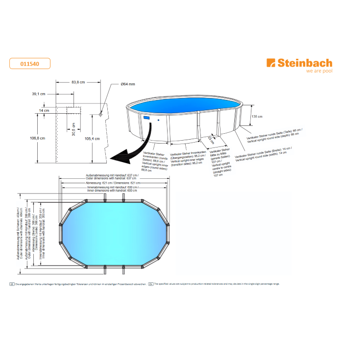 Steinbach Stahlwandpool Grande oval 610x366x135 cm
