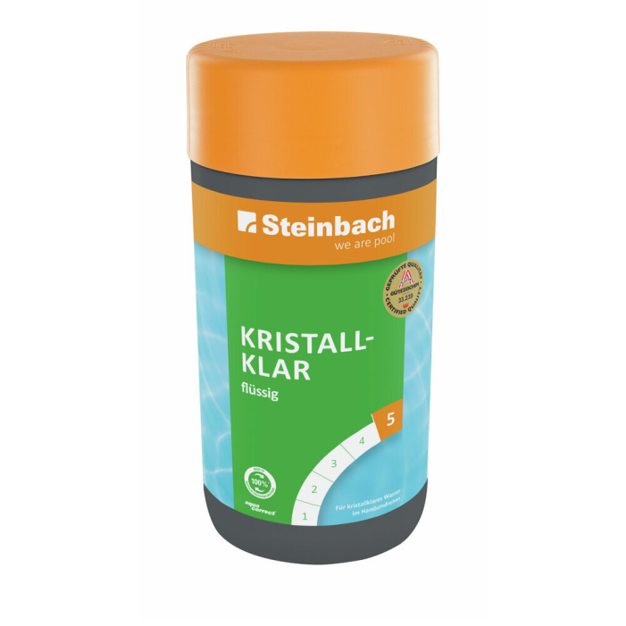 Steinbach Kristallklar flüssig 1 l – hochkonzentriertes Wasserpflegemittel gegen Trübstoffe und Algenwachstum im Pool