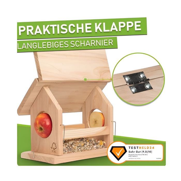 Vogelfutterhaus Birdie 2.0, praktische Klappe, langlebige Scharniere
