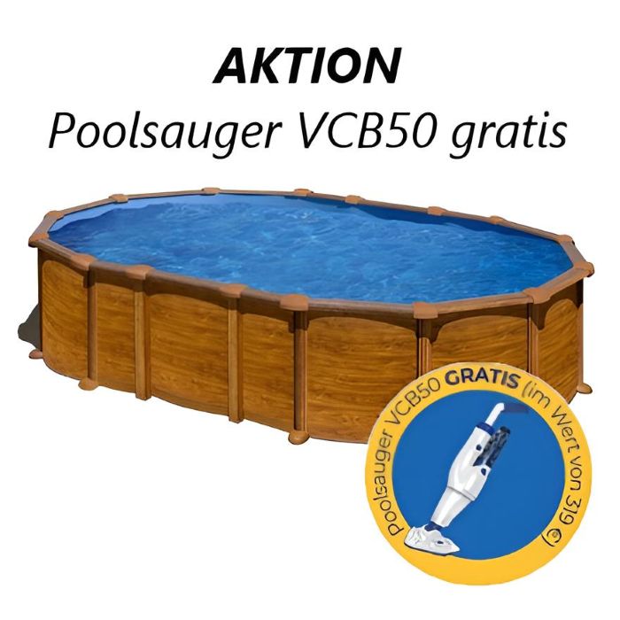 Gre Stahlwandpool Amazonia 610x375x132 cm – Ovalbecken in Holzoptik