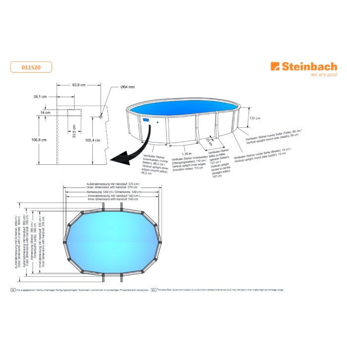 Steinbach Stahlwandpool Grande oval 549x366x135 cm