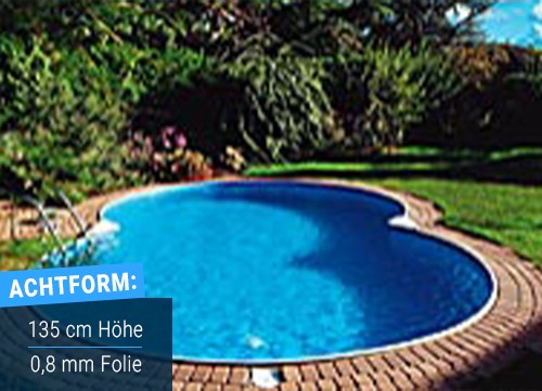 Stahlwandpool Compact Deluxe achtform, 135 cm Höhe, Folie 0,8 mm