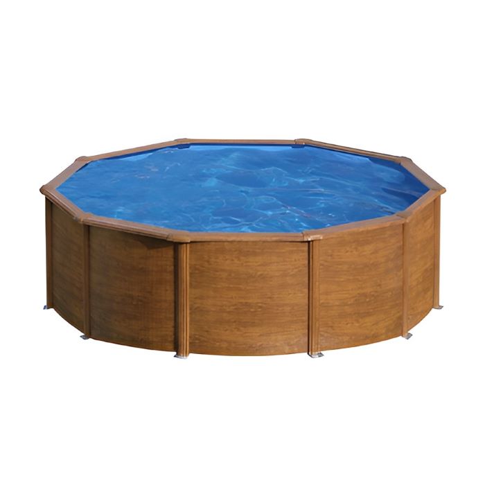Gre Stahlwandpool Pacific rund Ø 460 x 120 cm – braune Optik im Garten