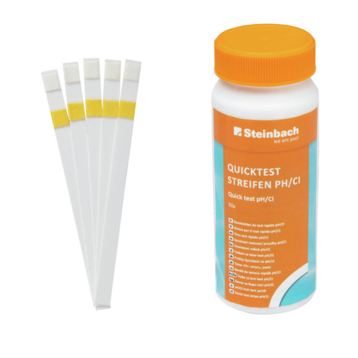 Steinbach Quicktest Streifen pH und Chlor – 50 Streifen in wiederverschließbarer Dose, schnelle Poolwassermessung