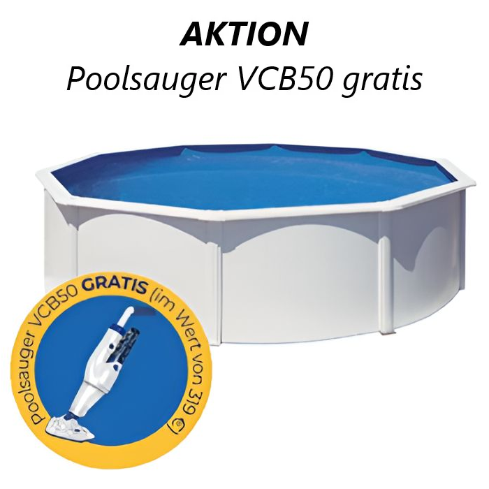 GRE Atlantis Rundpool in Anthrazit mit Hinweis auf den gratis VCB50 Poolsauger