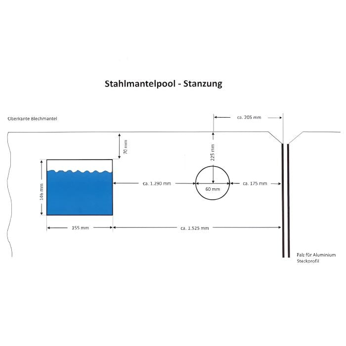 Stahlwandpool Compact rund, 150 cm Höhe, Folie 0,6 mm