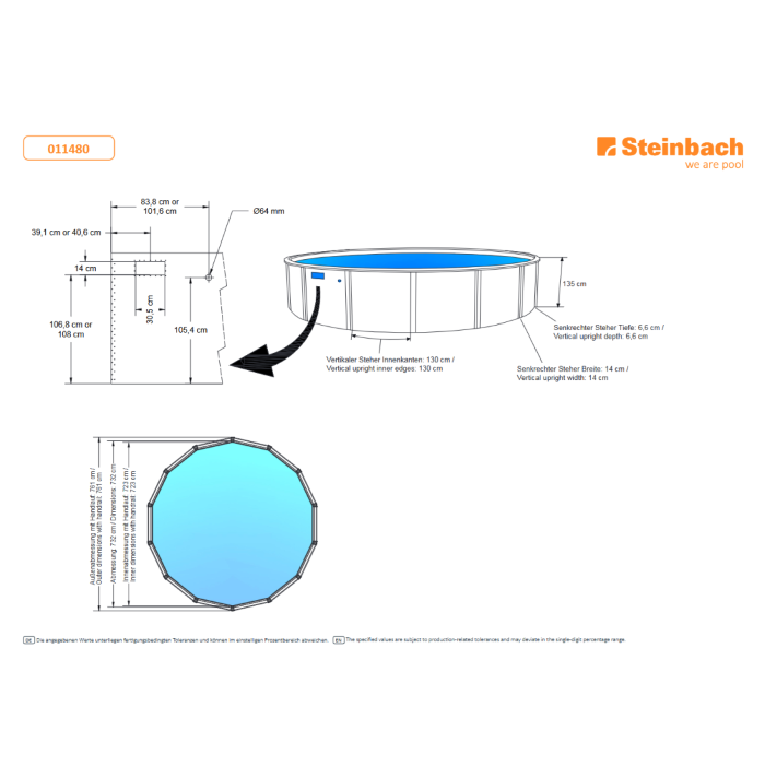 Steinbach Stahlwandpool Grande rund Ø 732x135 cm
